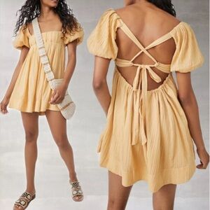 Yellow short sleeve mini free people dress
